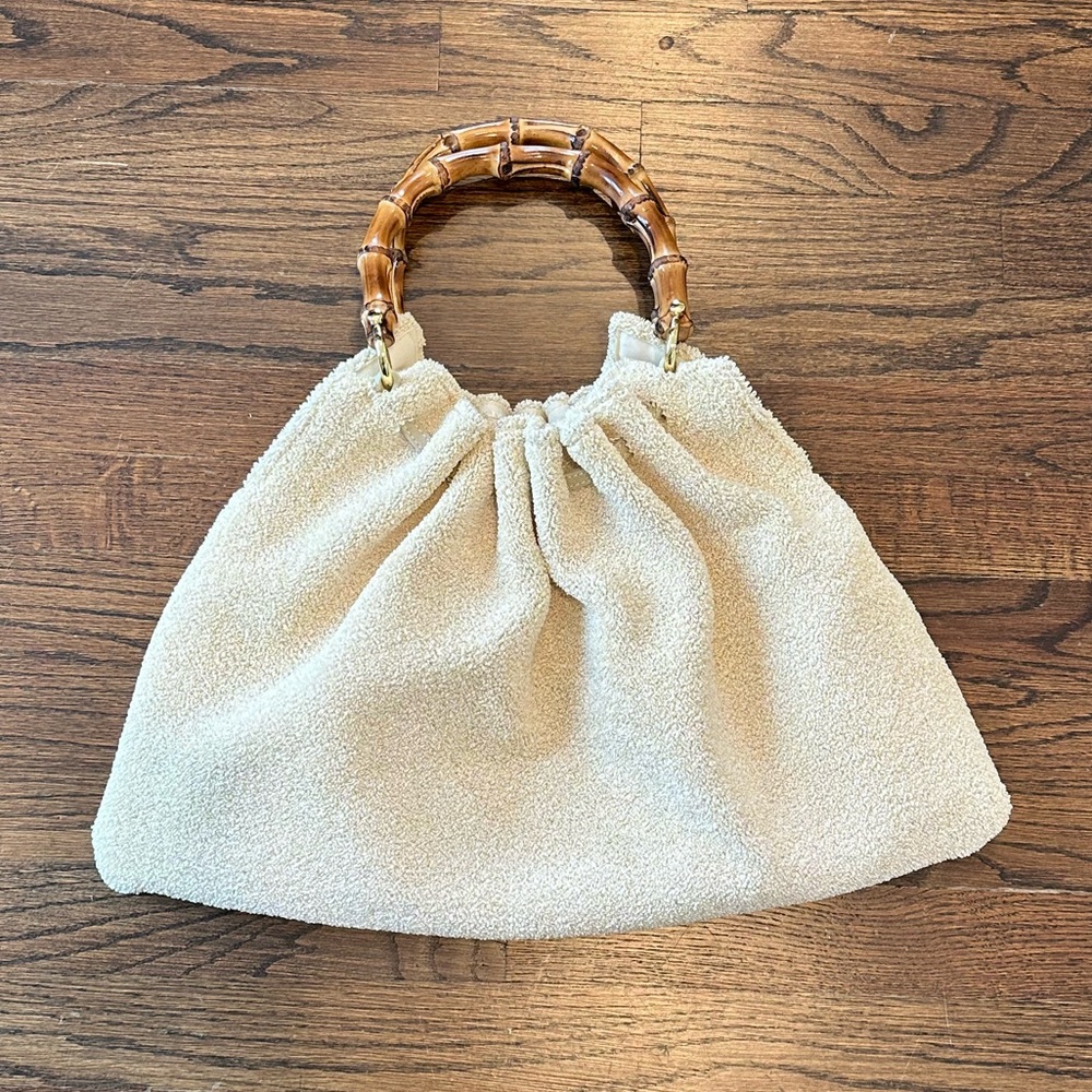 Cream Tote with Bamboo Handle and Ruched Design - Picture 4 of 7